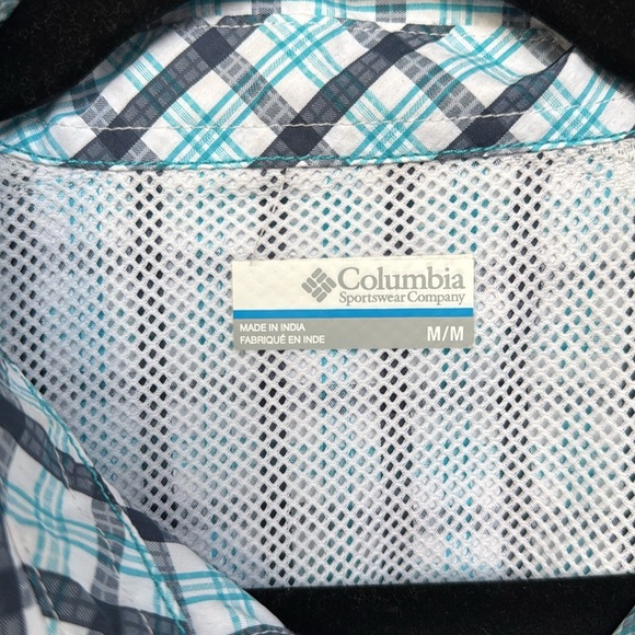 Columbia men’s blue and white plaid sweat wicking shirt size medium - Picture 2 of 4